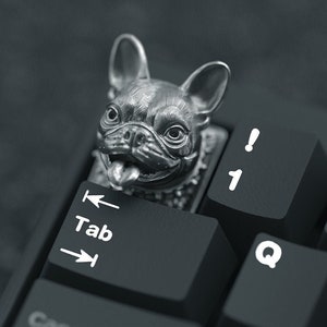 French Bulldog Sterling Silver Artisan Keycap for Cherry MX Mechanical Gaming Keyboard