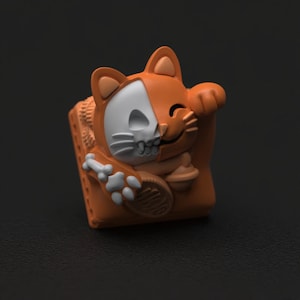 Tangerine Skullcat - Artisan Resin Keycap for Cherry MX Mechanical Gaming Keyboard