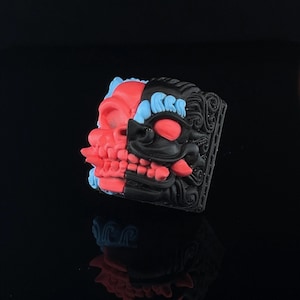 Handmade Black Pink Blue SKULL DOG 1u Artisan Keycap for Cherry MX Mechanical Gaming Keyboard by KeyCap Kings