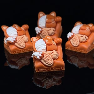 Lucky Cat Orange and White Artisan Keycap SkullCat Series for Cherry MX Mechanical Gaming Keyboard