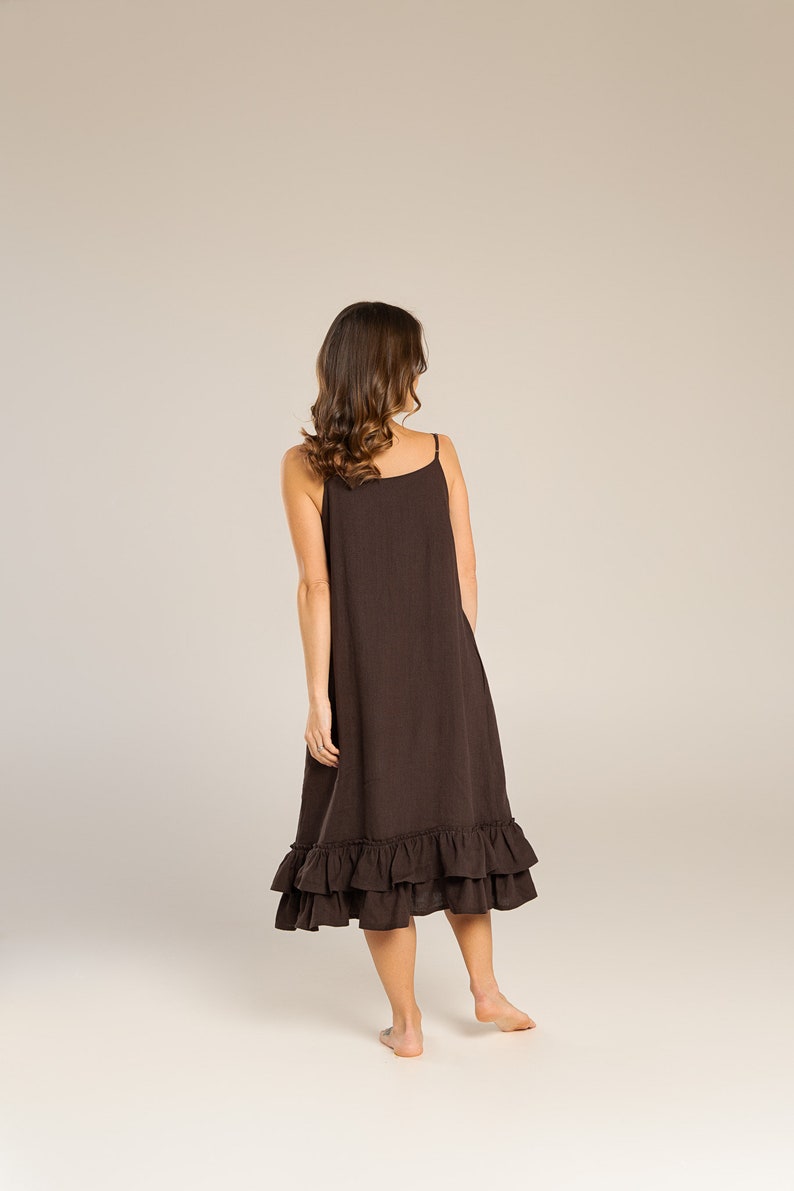 SAND linen dress, summer dress, long linen dress, handmade dress, linen beach dress, chocolate color image 3