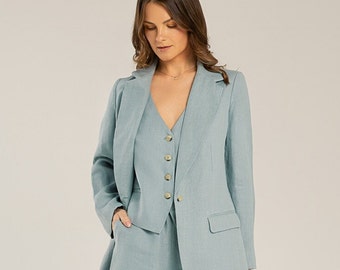 Linen Jacket Ocean, womens top, womens jacket, linen jacket, linen womens clothing, handmade clothes, mint color