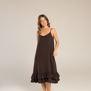 SAND linen dress, summer dress, long linen dress, handmade dress, linen beach dress, chocolate color image 1