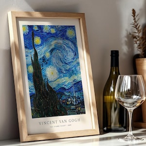 Van Gogh The Starry Night Print | Famous Starry Sky Wall Art | Classic Impressionist Painting Poster