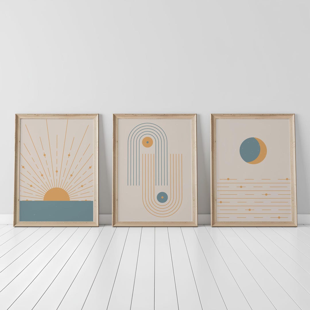 Boho Sun & Moon Wall Art Set | Mid Century Modern Prints | Desert ...