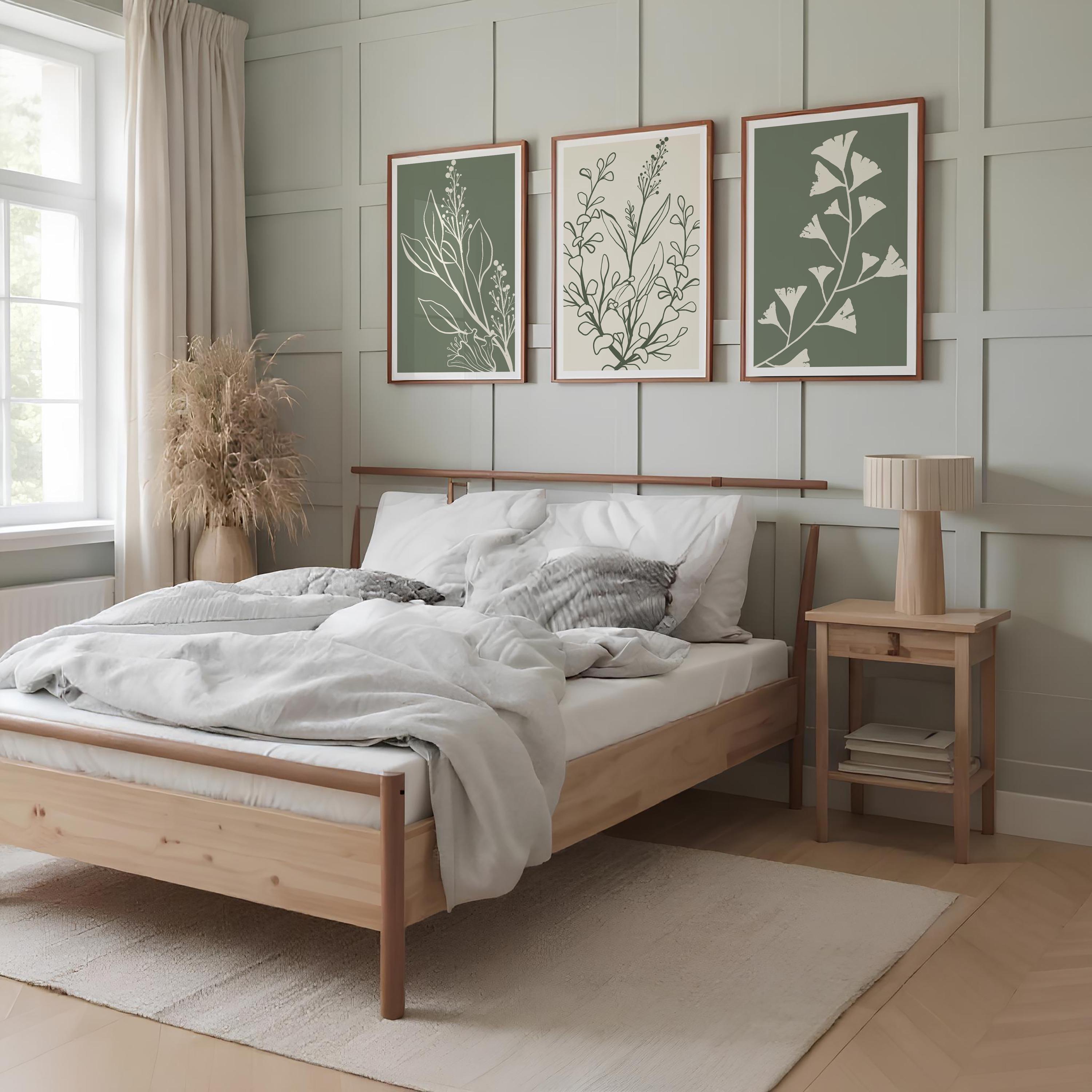 Minimalist Botanical Line Art Set of 3 | Sage Green Modern Wall Prints ...