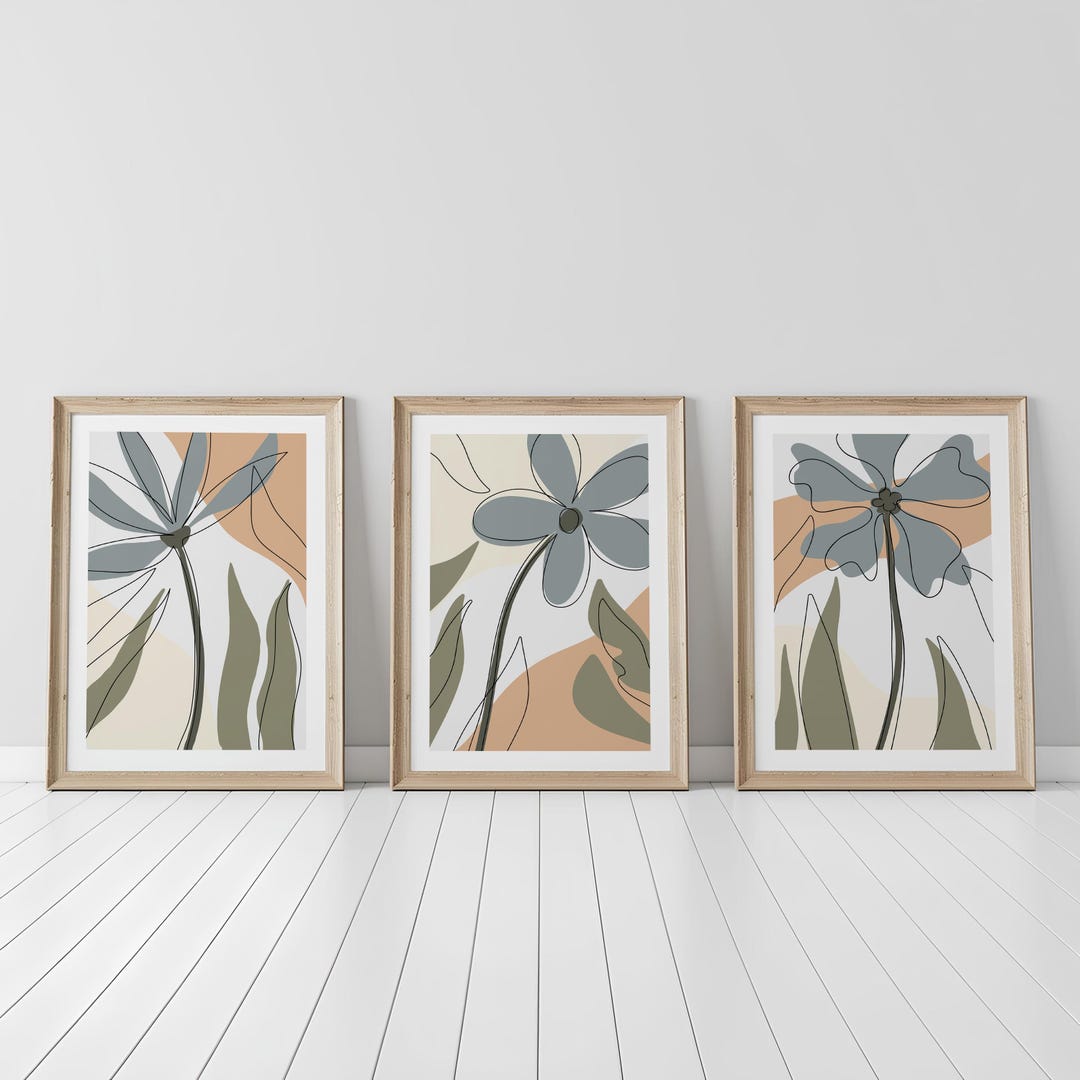 Modern Boho Flower Wall Art Set | Abstract Botanical Line Art Prints ...