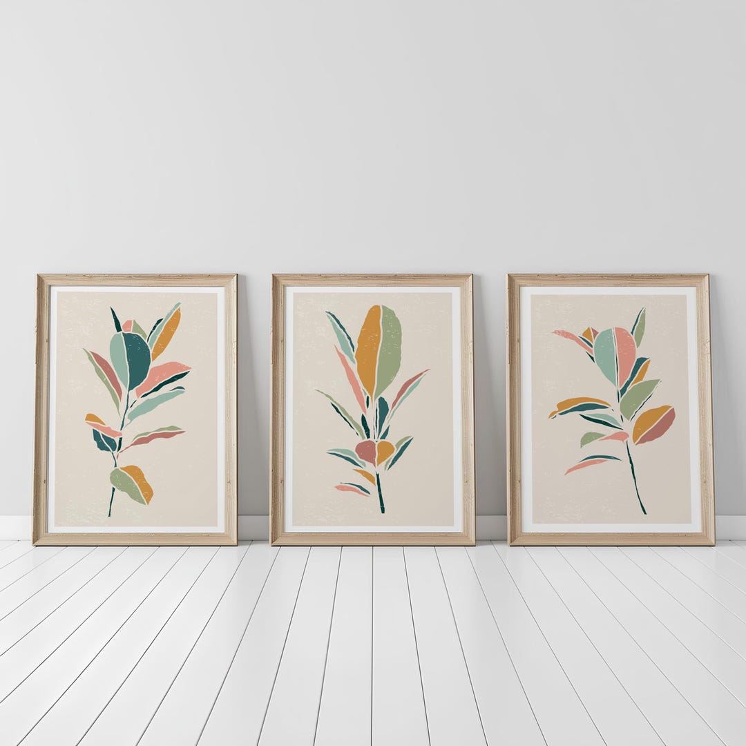 Boho Botanical Wall Art Set of 3 • Modern Minimal Plant Prints ...