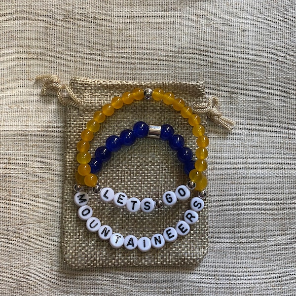 West Virginia University Beaded Bracelet | Let's Go Mountaineers | WVU Bracelet | West Virginia Sports