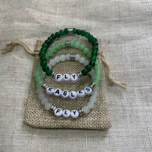 Fly Eagles Fly Gemstone Bracelet | Go Birds Football Jewelry | Philly Handmade Gift | Kelly Green Beaded Bracelet | Eagles Accessories