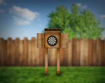 DIY dartboard cabinet - easy downloadable plans for backyard games