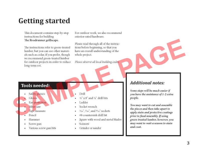 Sample of page included in digital download. Instruction page with tools list.