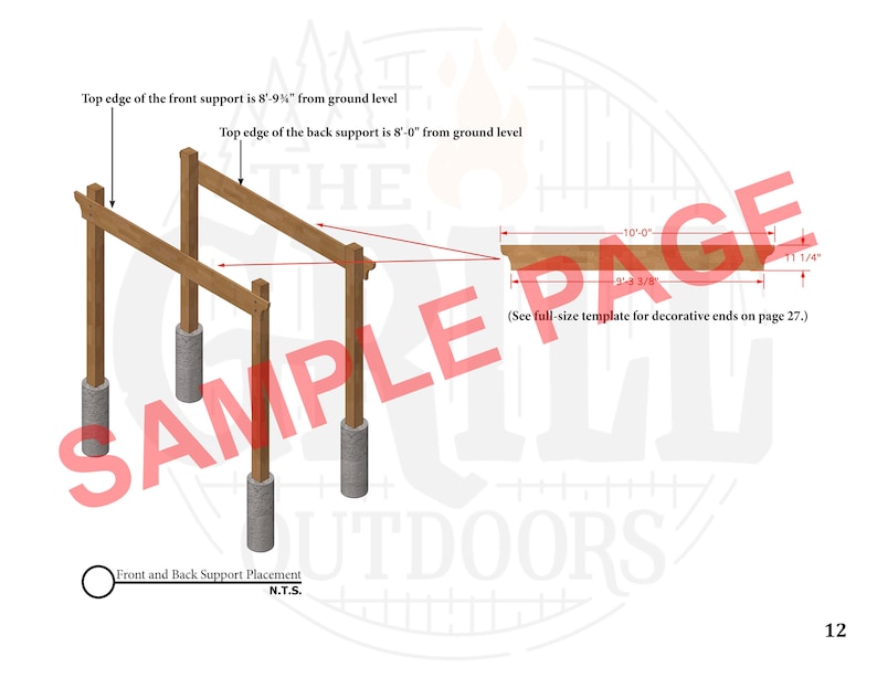 Image of a sample page from these downloadable assembly instructions. Page with front and back support placement drawings.