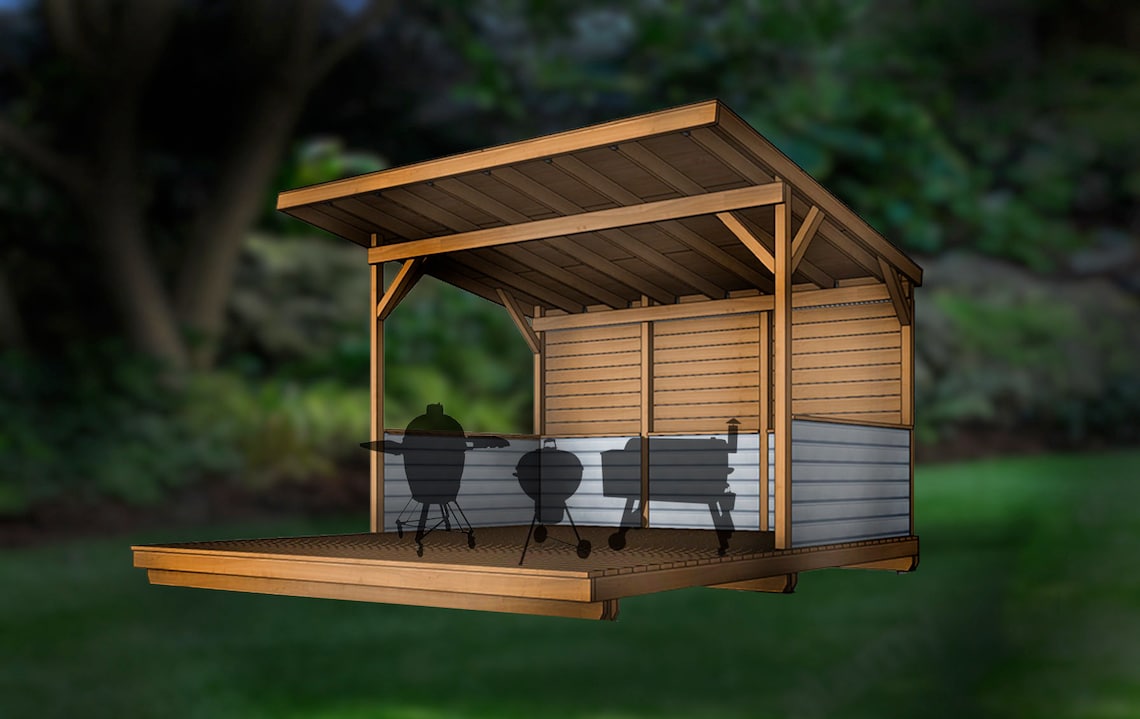 Covered Grillscape/bbq Shack With Deck Downloadable Plans - Etsy