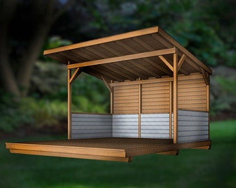 Covered grillscape/bbq shack with deck - downloadable plans - 15'x16' ("The Ox with deck")