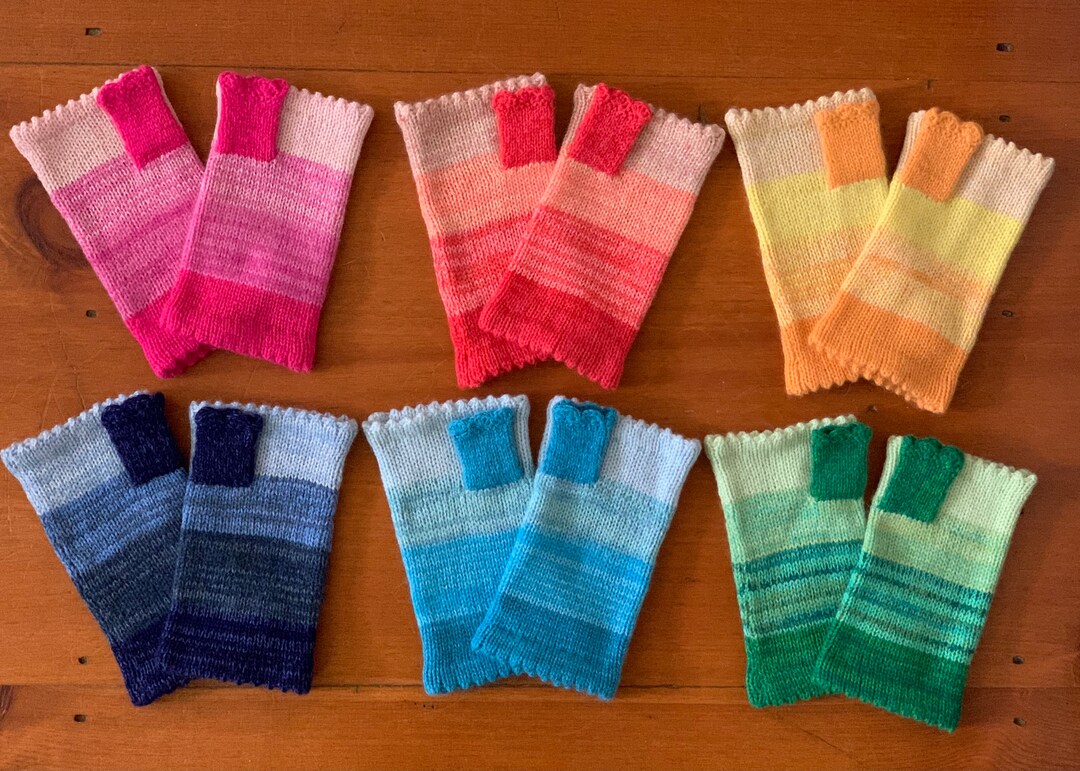 100 Cashmere landscape Gradation Color Knit Handwarmers With Color Pop Thumb Etsy