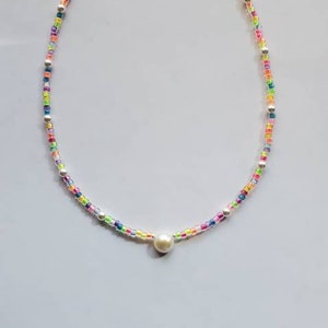Colorful Neon Freshwater Button Pearl Necklace