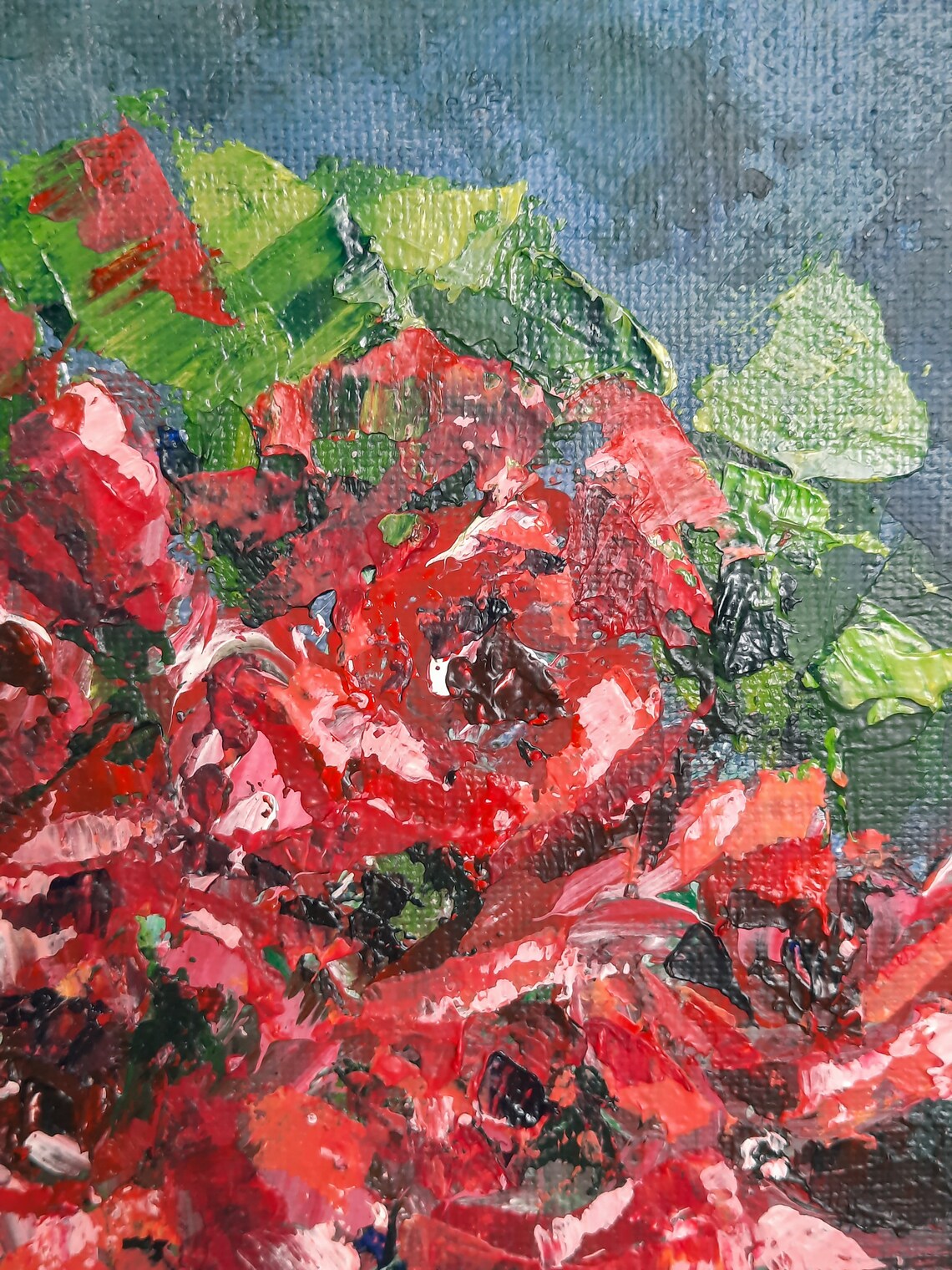 Red rose painting Abstract rose art Bright bouquet Original Etsy