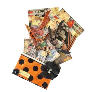 HALLOWEEN LOADED POCKET - Fall, mixed media, crowns, winged, Bag Pocket, Junk Journal, Journal, Journaling Cards, Ephemera, Embellished