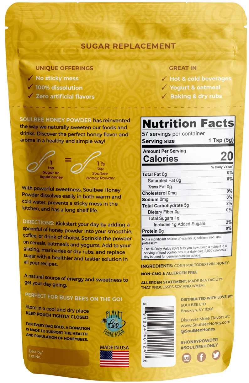 HONEY POWDER 10 oz - Natural Sweetener - Sugar Substitute immagine 2