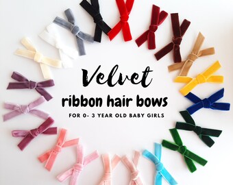 Velvet Ribbon Baby girl Hair Bows para cabello fino, Clips para el cabello para niños pequeños, Clip para recién nacidos, Lazos para el cabello delgado, Clips de cierre para Navidad