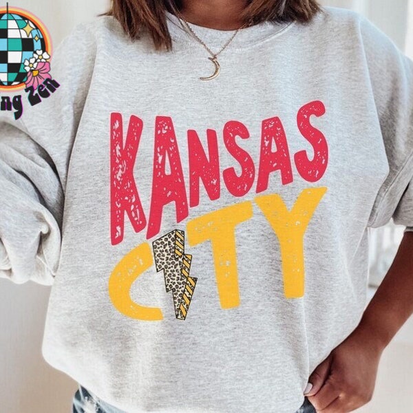 Kansas City Chiefs | Crewneck | Chiefs Sweatshirt | Lightning Bolt Leopard | Cute Football Sweatshirt | Women’s NFL Crewneck