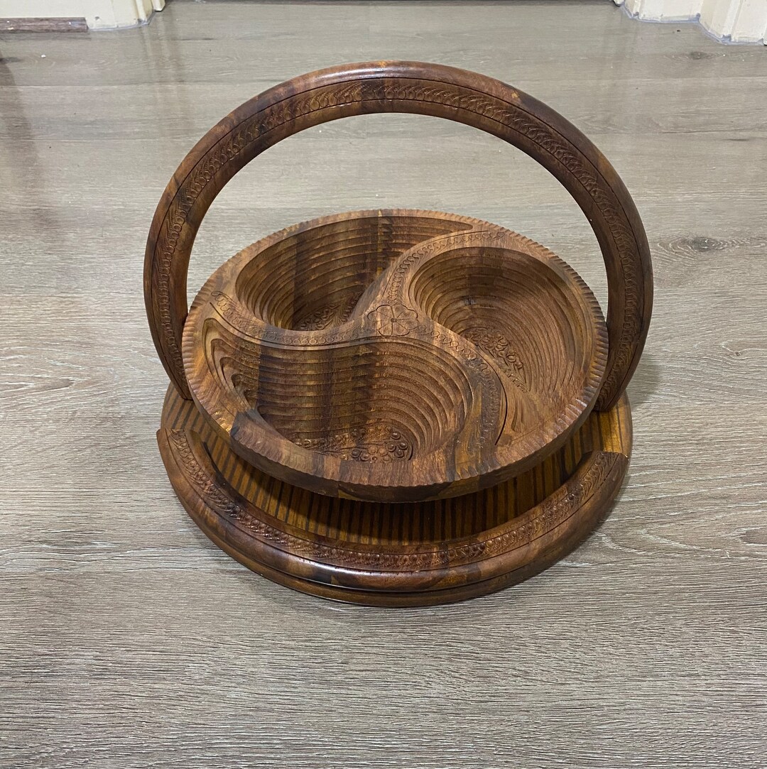 Handicraft Wooden Dry Fruit Basket Tray, Foldable Dry Fruit Organizer