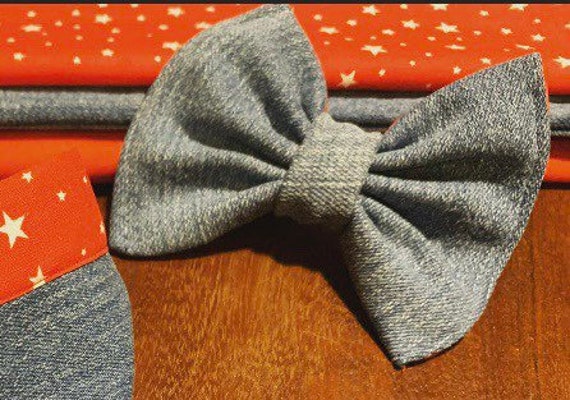 Denim Bow Tie Slide on Collar 