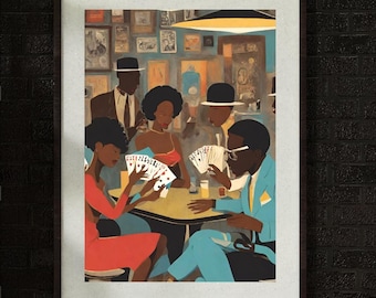 Black Culture Spades Wall Art Poster, Card Game Artwork, Black People Playing Cards Print, Game Night Decor, Spades Player Gift,
