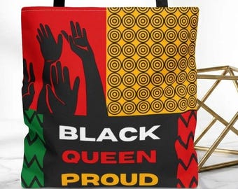 Bolso tote Afrocentric Black Queen: Bolso de mano con estampado tradicional para mujer.