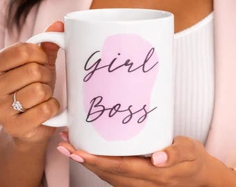 Girl Boss Coffee Mug: Motivational Mug for Women, Boss Babe Gift, Empowerment Office Cup, Pink Minimal Mug