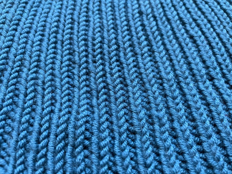 Hand knit merino wool 1x1 rib hat