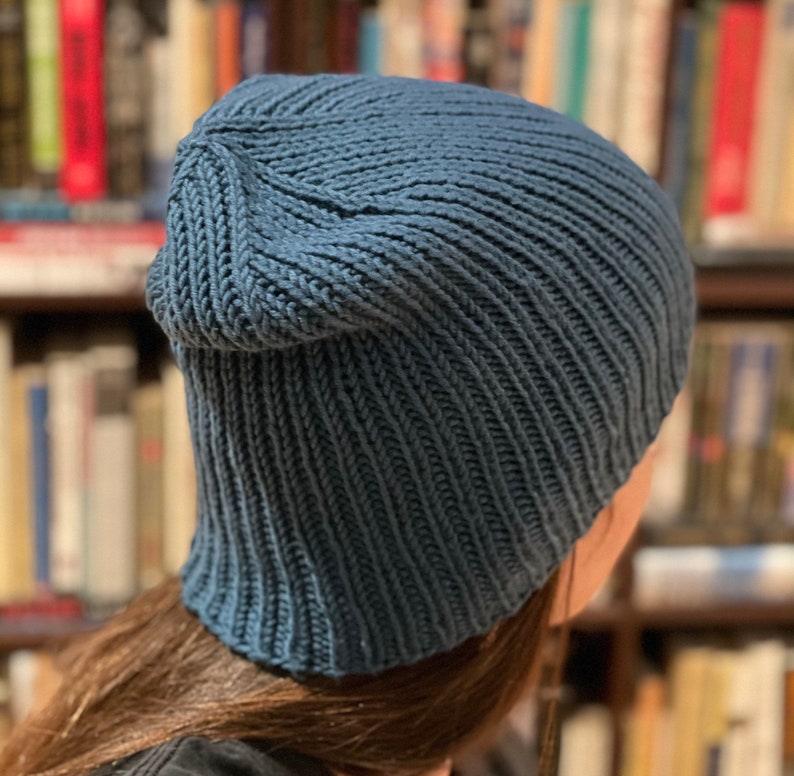 Hand knit merino wool 1x1 rib hat