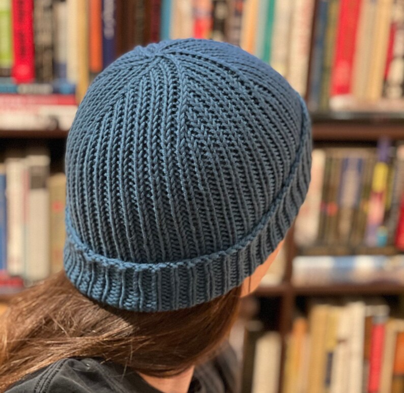 Hand knit merino wool 1x1 rib hat