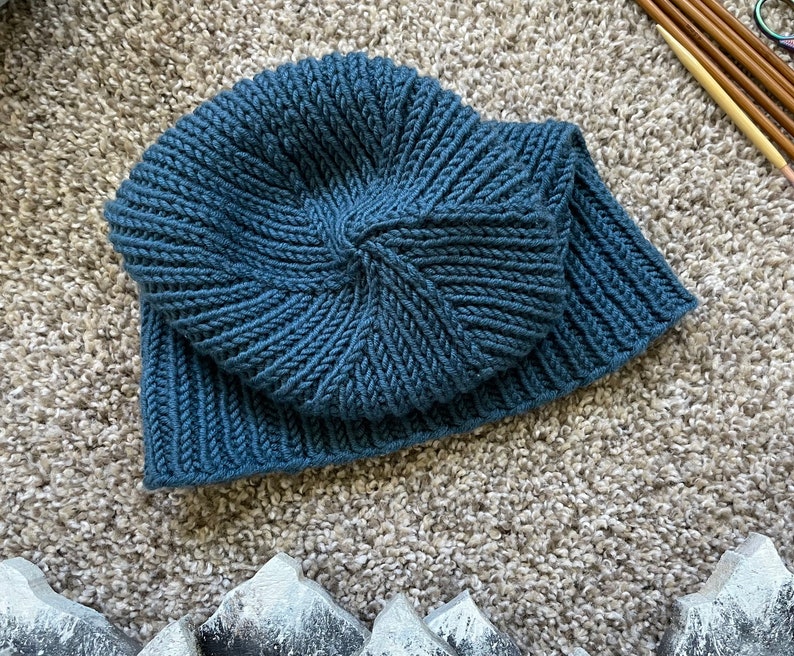 Hand knit merino wool 1x1 rib hat