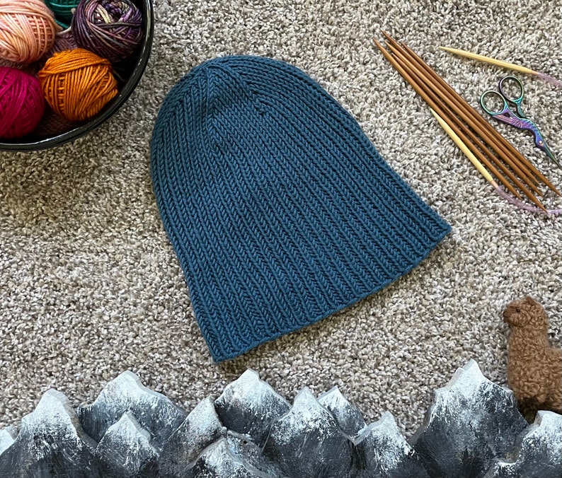 Hand knit merino wool 1x1 rib hat