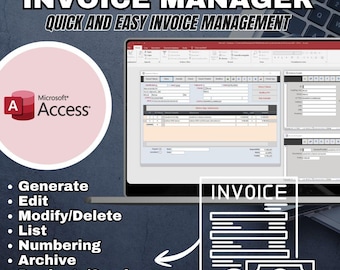 Digital invoice management with Microsoft Access, list and archive billing, automatic model, company data, customers, products and services.