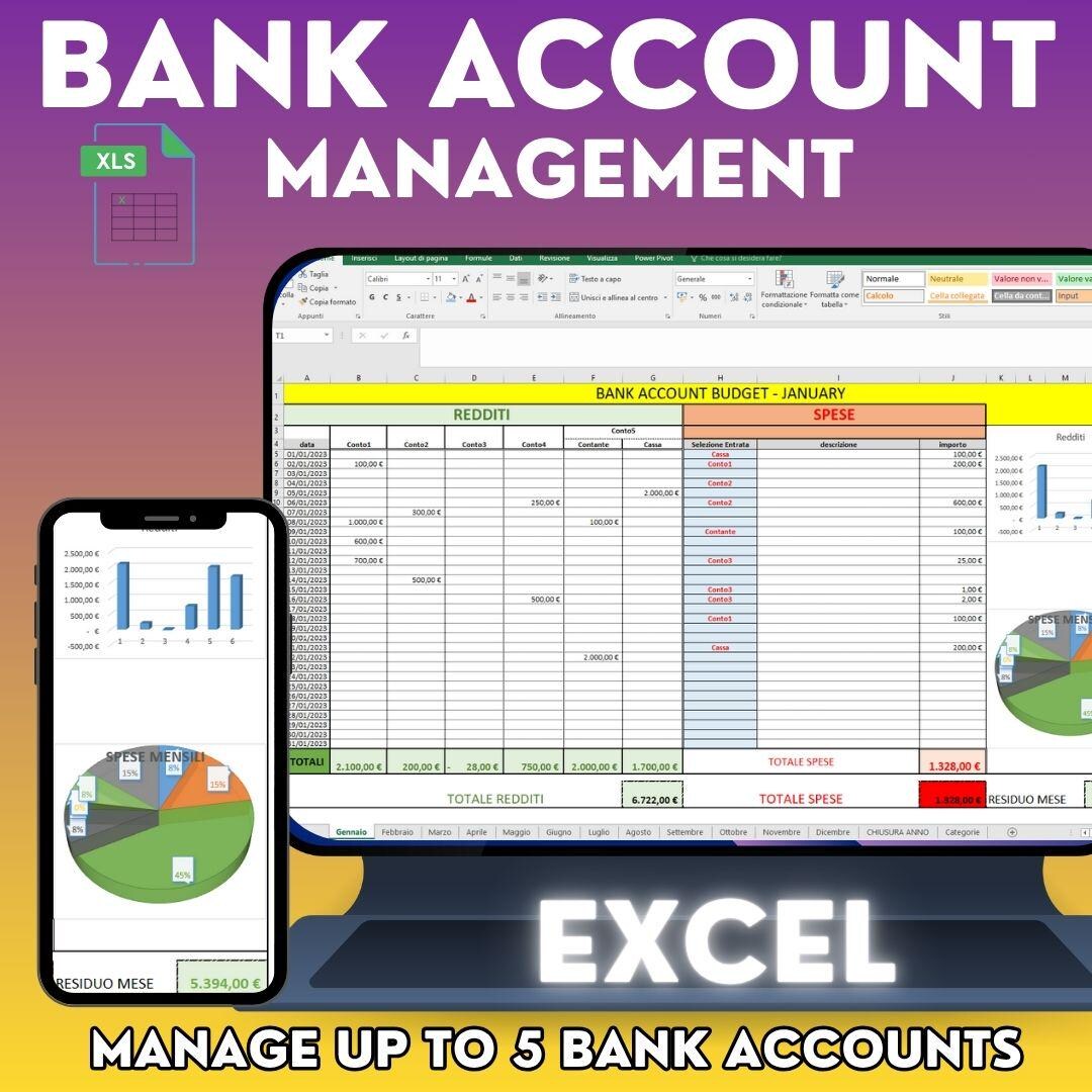 Bank Account Management 5 Accounts Budget Income Expenses Drop-down ...