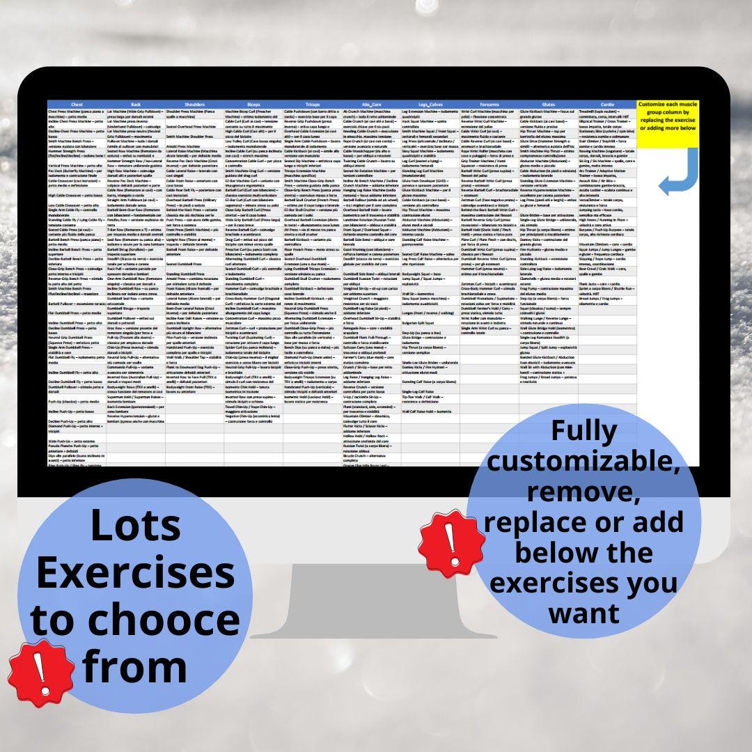 Excel Spreadsheet Workout Planner Customizable Template Body Building ...