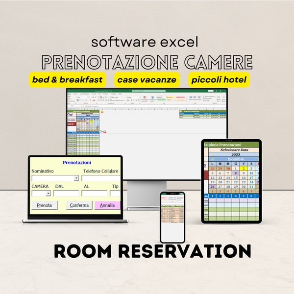 Software Prenotazioni Camere Excel Bed & Breakfast Casa Vacanze Hotel Appartamento stanza alloggio modello gestione foglio di calcolo facile