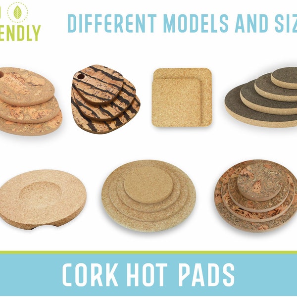 Cork Hot Pads - Kurkonderzetter in vierkante en ronde vorm, dikke Hot Pads - Natuurlijke kurk - Kurk hotpothouders • MA008