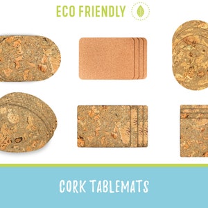 Cork Placemats set of 4, Round and Rectangular Placemats set, Cork Table Mats • MA009