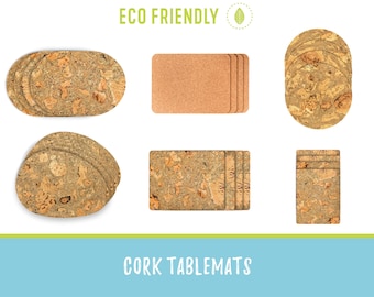 Cork Placemats set of 4, Round and Rectangular Placemats set, Cork Table Mats • MA009