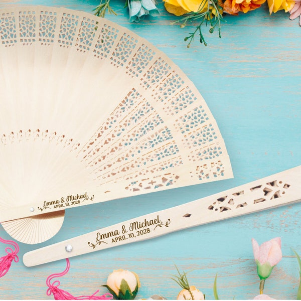 Rustic Hand Fan for Wedding, Engraved Sandalwood, Personalized Wooden Fan Wedding Favour, Engraved Fans, Wedding Favors • MA007