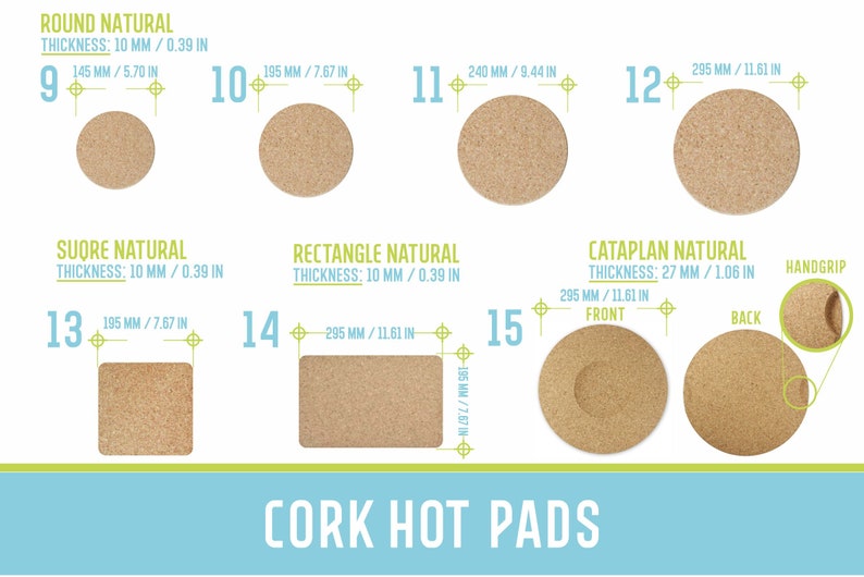 Cork Hot Pads Cork Trivet in Square and Round shape, Chunky Hot Pads Natural Cork Cork hot pot holders MA008 image 3