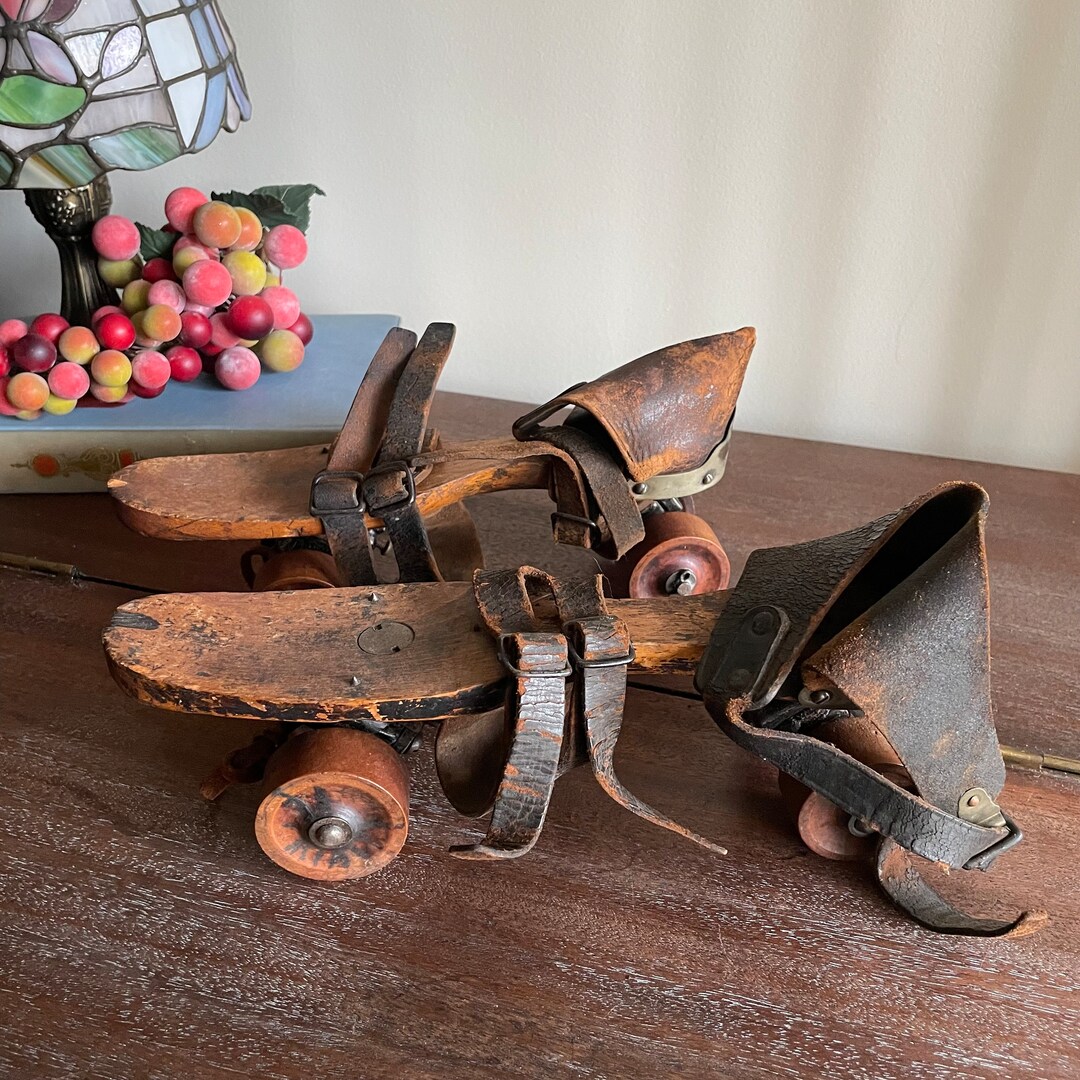 Antique Wooden Roller Skates Wooden Wheels Early 1900's Etsy