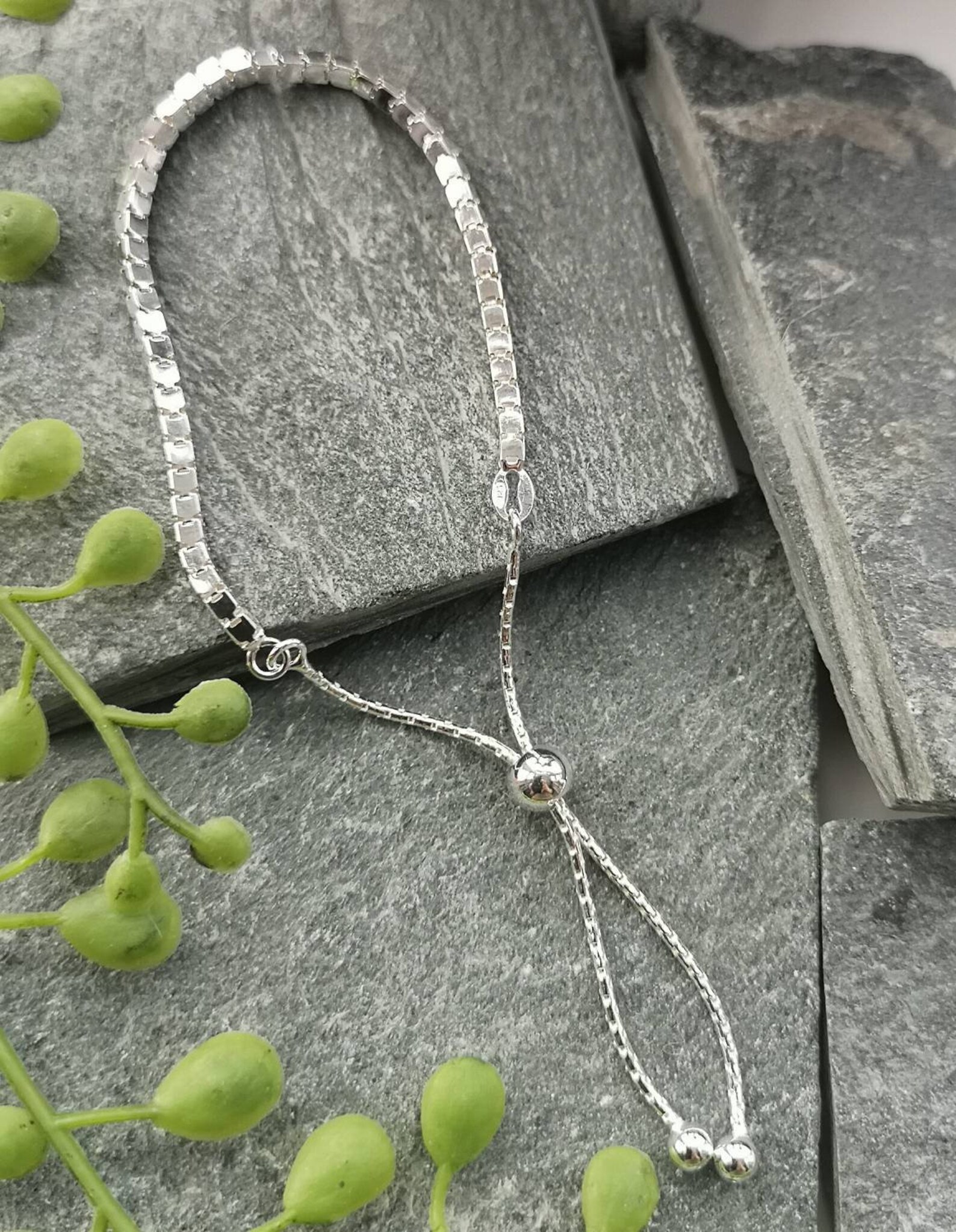 Sterling Silver Box Chain Slider Bracelet Etsy