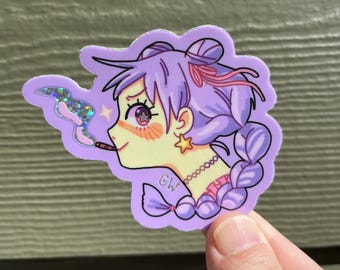 Purple Toke Girl Glitter Sticker
