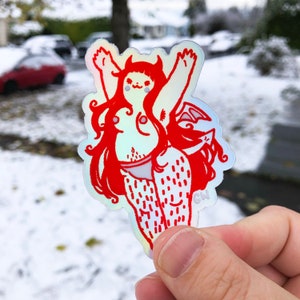 Holographic Devil Girl Sticker