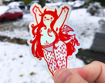 Chica diablo holográfica Pegatina